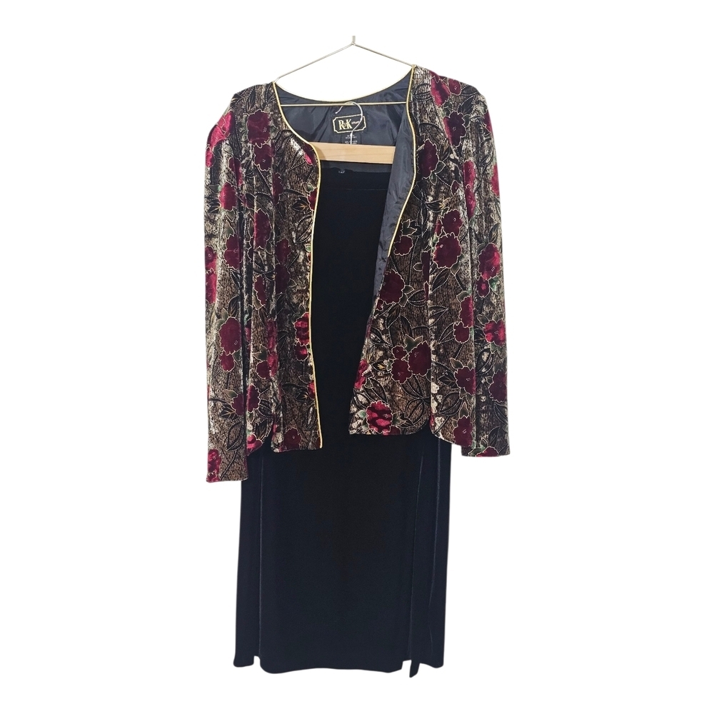 R&K Evening Women’s Jaket Cardigan And Skirt Velvet Set Sz 14 Vintage 80's 90's